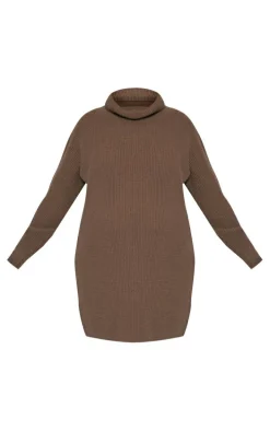 Maternity Taupe Oversized High Neck Sweater Dress