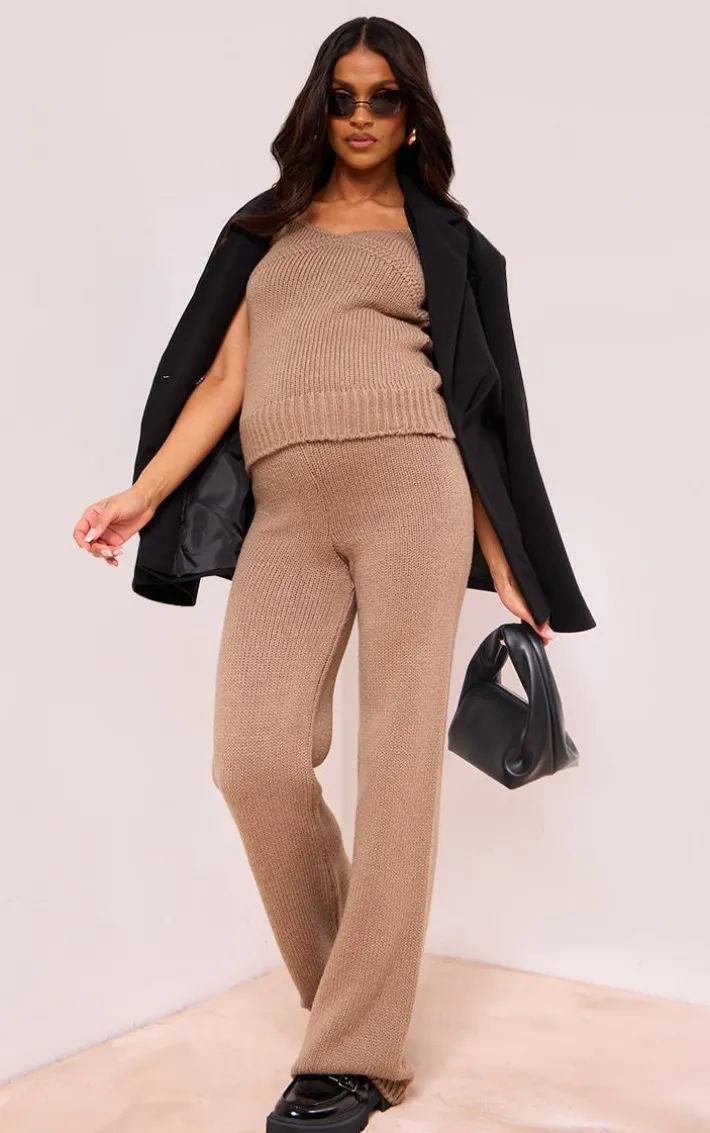 Maternity Taupe Short Sleeve Knitted Top