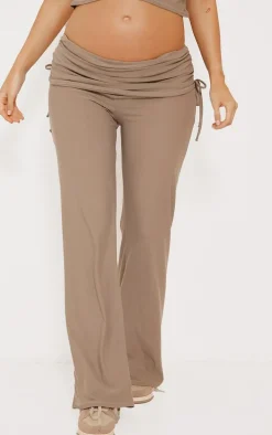 Maternity Taupe Soft Touch Fold Over Waist Straight Leg Pants