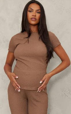 Maternity Taupe Textured Short Sleeve Top