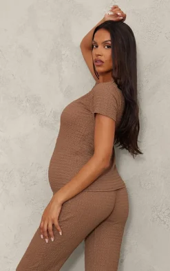 Maternity Taupe Textured Short Sleeve Top