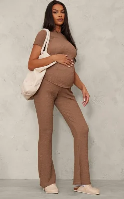 Maternity Taupe Textured Short Sleeve Top