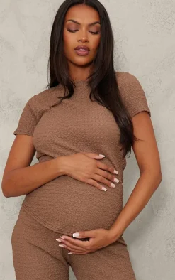 Maternity Taupe Textured Short Sleeve Top