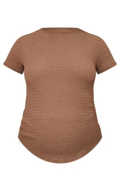 Maternity Taupe Textured Short Sleeve Top