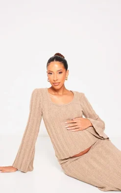 Maternity Taupe Thick Rib Knitted Long Sleeve Sweater
