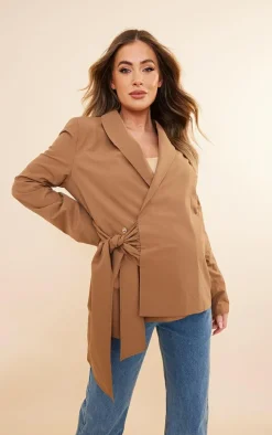 Maternity Taupe Wrap Over Blazer