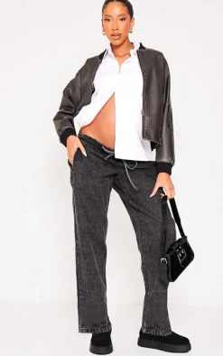 Maternity Washed Black Under Bump Drawstring Straight Leg Jeans