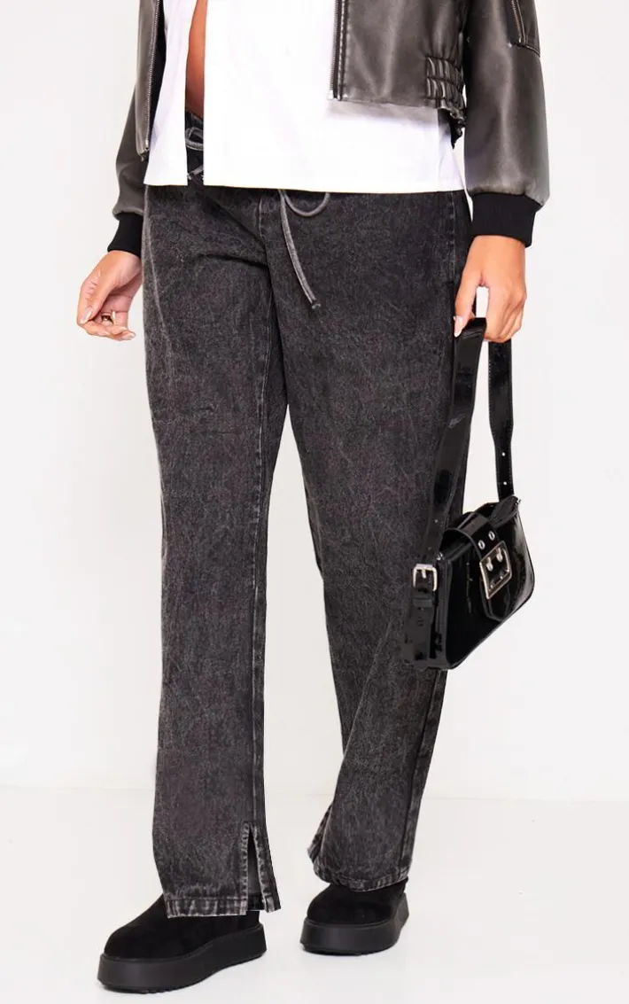 Maternity Washed Black Under Bump Drawstring Straight Leg Jeans