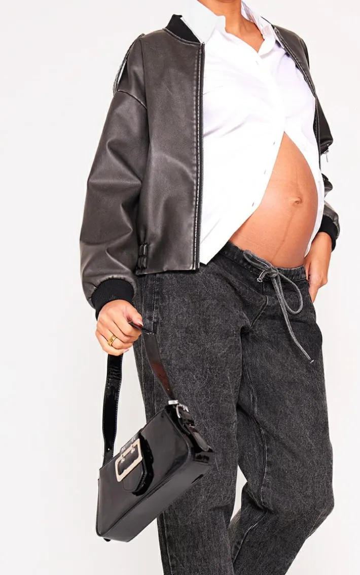 Maternity Washed Black Under Bump Drawstring Straight Leg Jeans