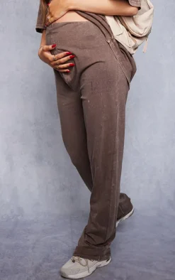 Maternity Washed Brown Sport Graphic Wide Leg Pants