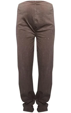 Maternity Washed Brown Sport Graphic Wide Leg Pants