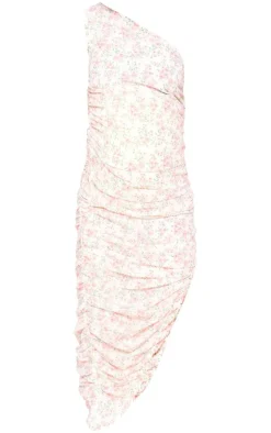 Maternity White Floral Chiffon Ruched Midi Dress