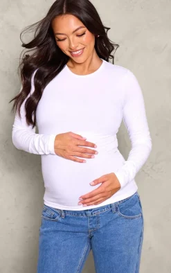 Maternity White Long Sleeve Basic Fitted Top