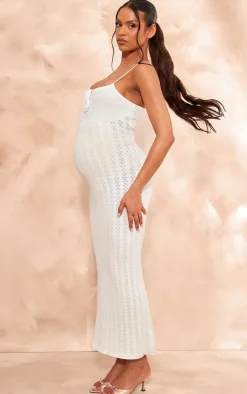 Maternity White Pattern Knit Maxi Dress