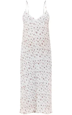 Maternity White Shirred Floral Detail Midi Dress