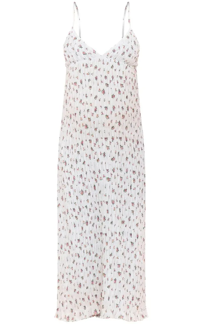 Maternity White Shirred Floral Detail Midi Dress