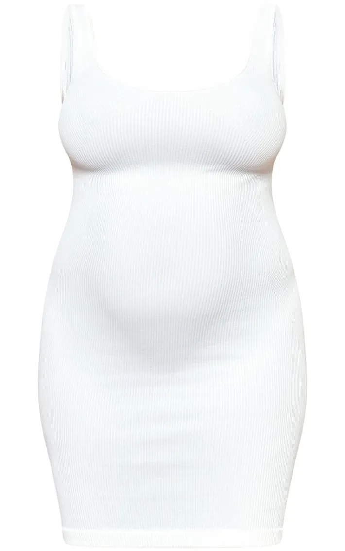 Maternity White Strappy Snatched Rib Mini Dress