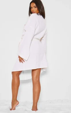 Maternity White Waffle Mama Embroidered Robe