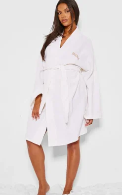 Maternity White Waffle Mama Embroidered Robe