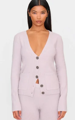 Mauve Basic Knit Button Up Cardigan