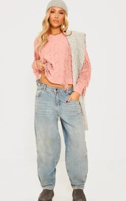 Mauve Chenille Long Sleeve Cable Knit Pullover Sweatshirt