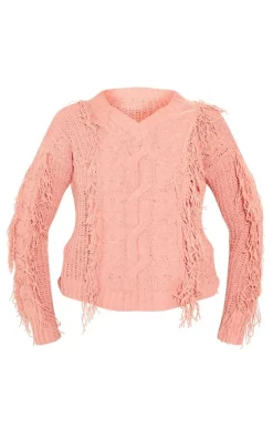 Mauve Chenille Long Sleeve Cable Knit Pullover Sweatshirt
