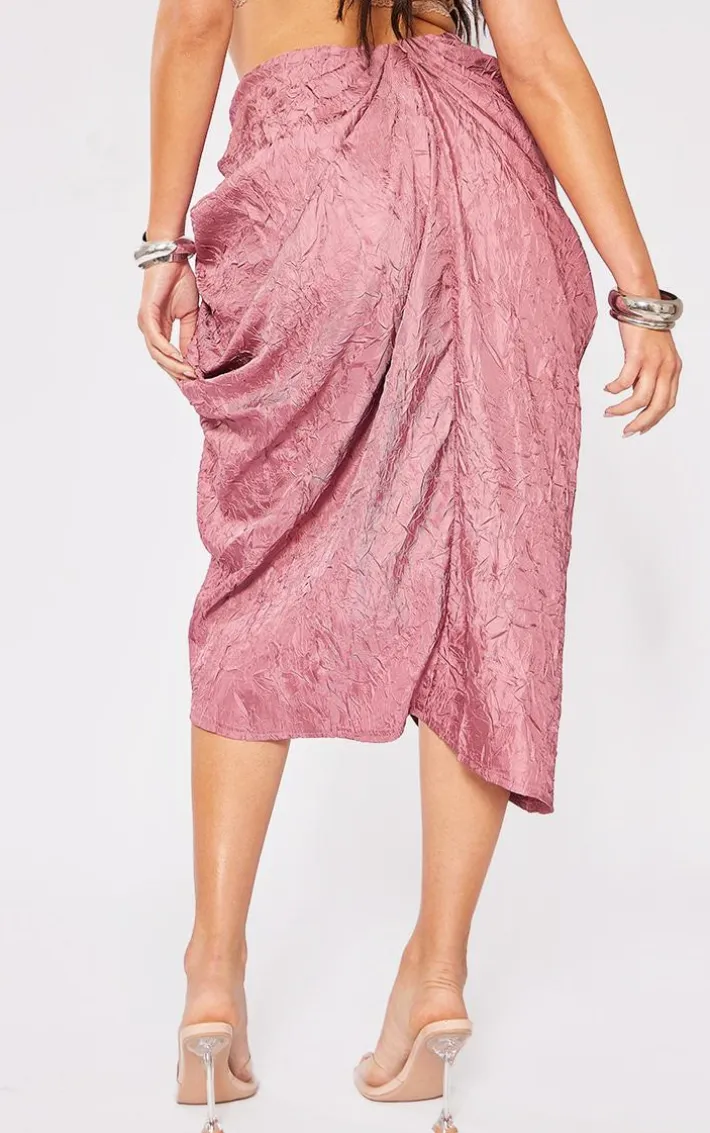 Mauve Crinkle Satin Ruched Midaxi Skirt