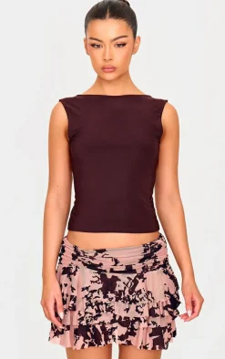 Mauve Devore Frilly Ruched Front Mini Skirt