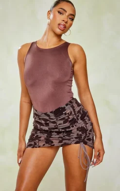 Mauve Mesh Devore Ruched Side Mini Skirt