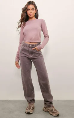 Mauve Premium Cotton Long Sleeve Fitted T-shirt