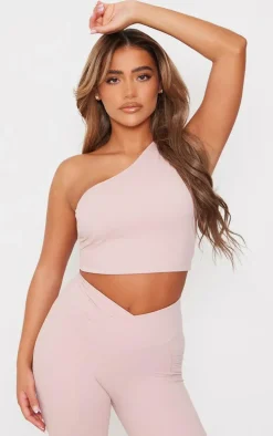 Mauve Snatched Sculpt Strappy One Shoulder Crop Top