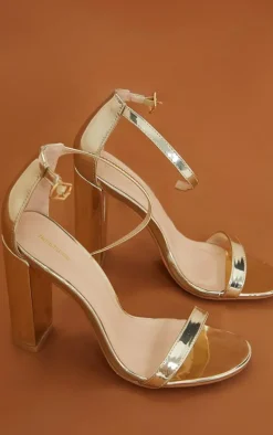 May Gold Block Heeled Sandal