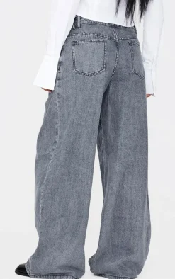 Mid Blue Acid Wash Box Pleat Wide Leg Jeans