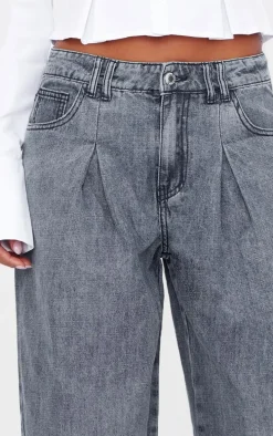 Mid Blue Acid Wash Box Pleat Wide Leg Jeans