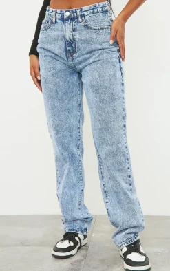 Mid Blue Acid Wash High Waist Straight Leg Jeans