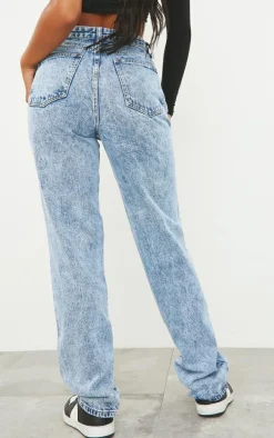 Mid Blue Acid Wash High Waist Straight Leg Jeans