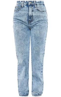 Mid Blue Acid Wash High Waist Straight Leg Jeans