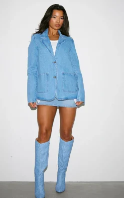 Mid Blue Denim Oversized Blazer