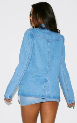 Mid Blue Denim Oversized Blazer