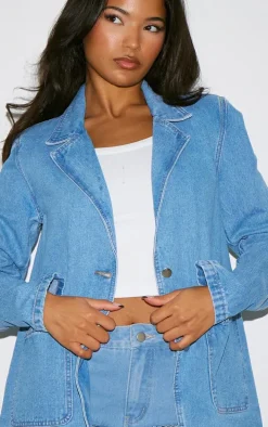 Mid Blue Denim Oversized Blazer
