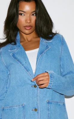Mid Blue Denim Oversized Blazer