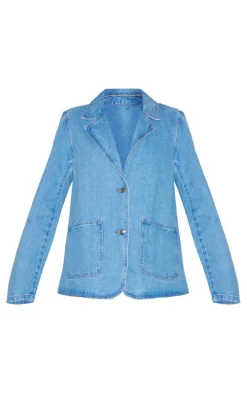Mid Blue Denim Oversized Blazer