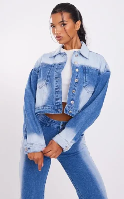 Mid Blue Wash Bleach Detail Crop Jacket