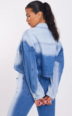Mid Blue Wash Bleach Detail Crop Jacket