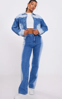 Mid Blue Wash Bleach Detail Crop Jacket