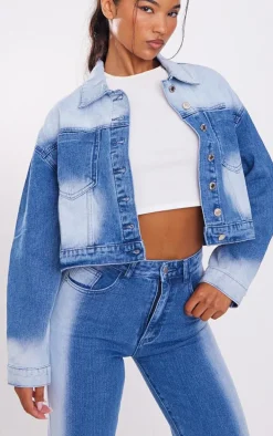 Mid Blue Wash Bleach Detail Crop Jacket
