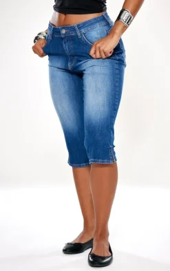 Mid Blue Wash Cropped Denim Capris