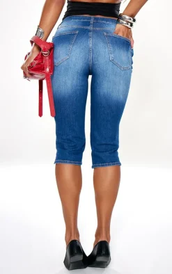 Mid Blue Wash Cropped Denim Capris