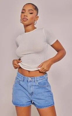 Mid Blue Wash Denim Mom Shorts