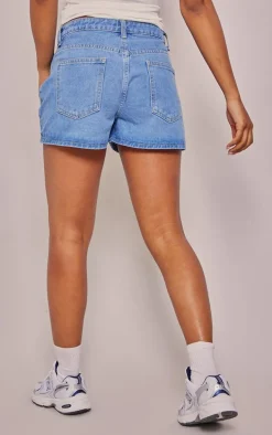Mid Blue Wash Denim Mom Shorts